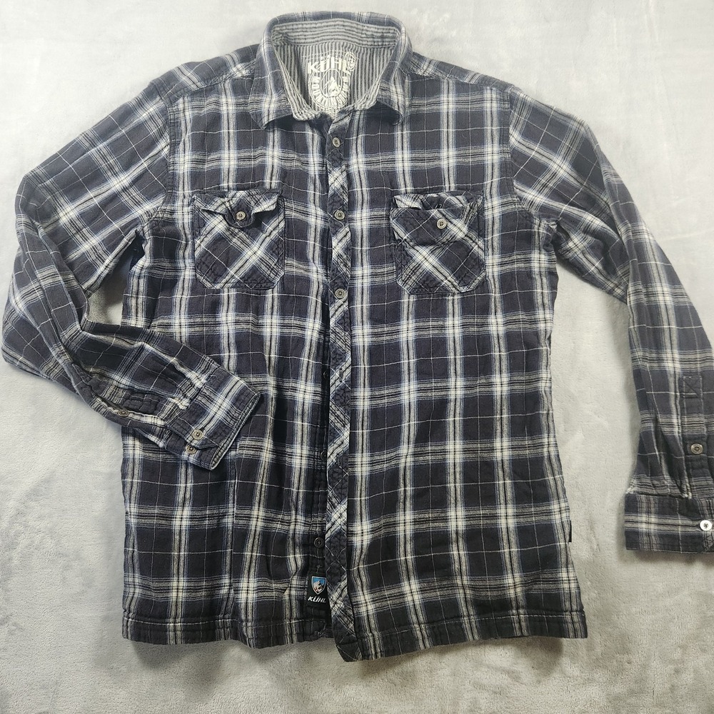 KUHL Mens Disorder Flannel Shirt Size XL Black Gray Plaid Outdoor Long‎ Sleeve